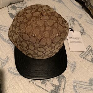 Coach Tan Signature Canvas Cap with Black Brim